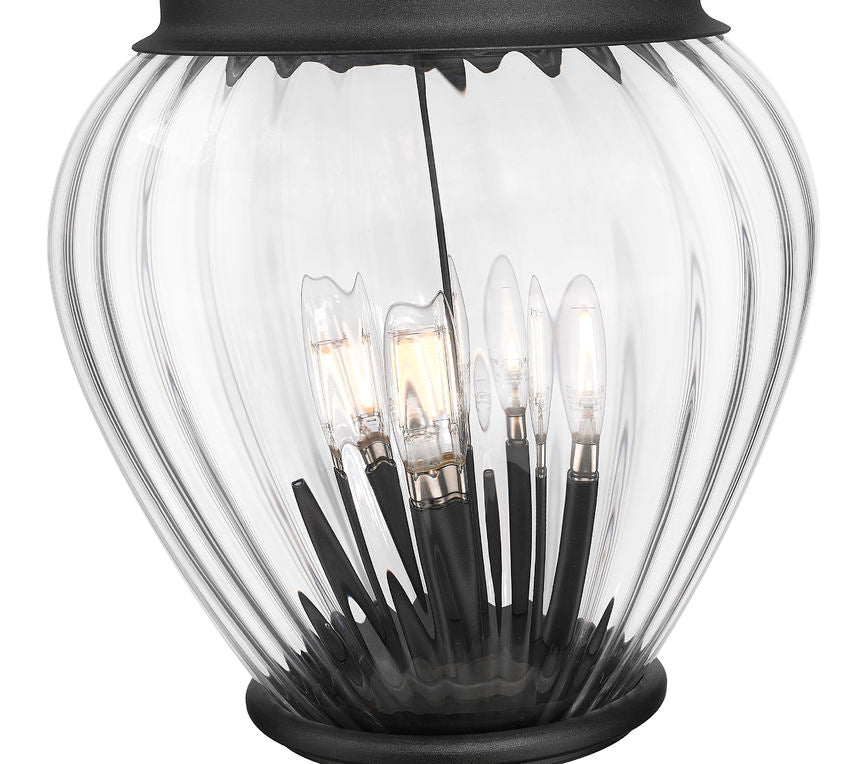 Z-Lite Davina 5016PHBR-564P-BK 14" W x 107" H 4-Light Black Aluminum Outdoor Post Mounted Fixture With Clear Ribbed Glass Shade