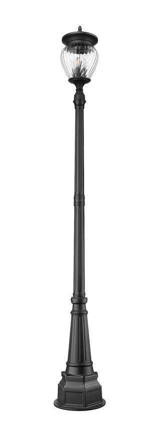 Z-Lite Davina 5016PHBR-564P-BK 14" W x 107" H 4-Light Black Aluminum Outdoor Post Mounted Fixture With Clear Ribbed Glass Shade