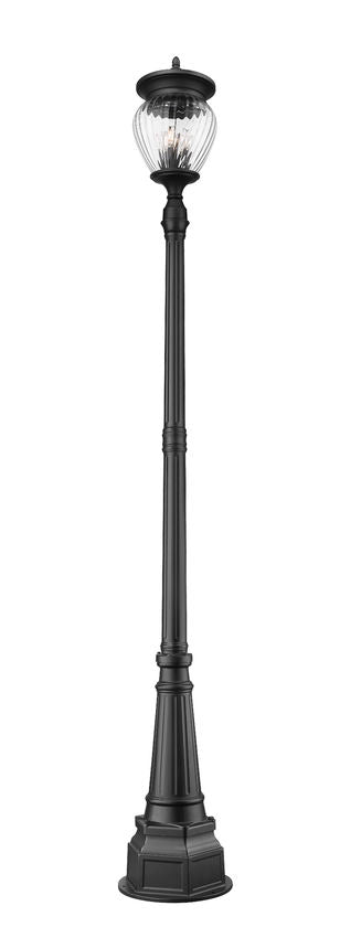 Z-Lite Davina 5016PHBR-564P-BK 14" W x 107" H 4-Light Black Aluminum Outdoor Post Mounted Fixture With Clear Ribbed Glass Shade