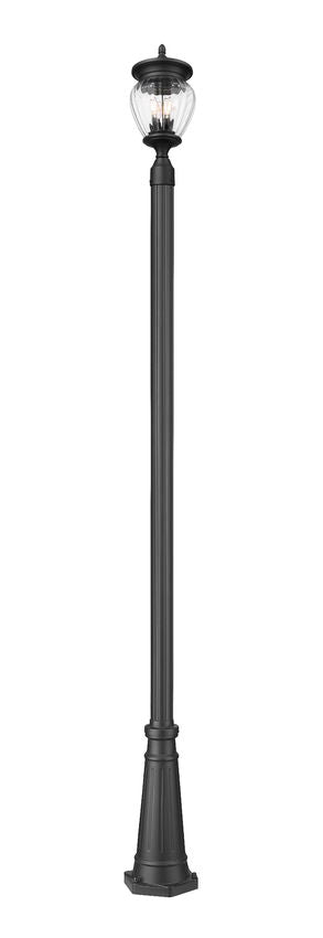 Z-Lite Davina 5016PHMR-519P-BK 10" W x 114" H 3-Light Black Aluminum Outdoor Post Mounted Fixture With Clear Ribbed Glass Shade