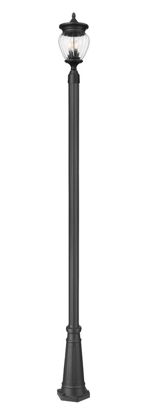 Z-Lite Davina 5016PHMR-519P-BK 10" W x 114" H 3-Light Black Aluminum Outdoor Post Mounted Fixture With Clear Ribbed Glass Shade