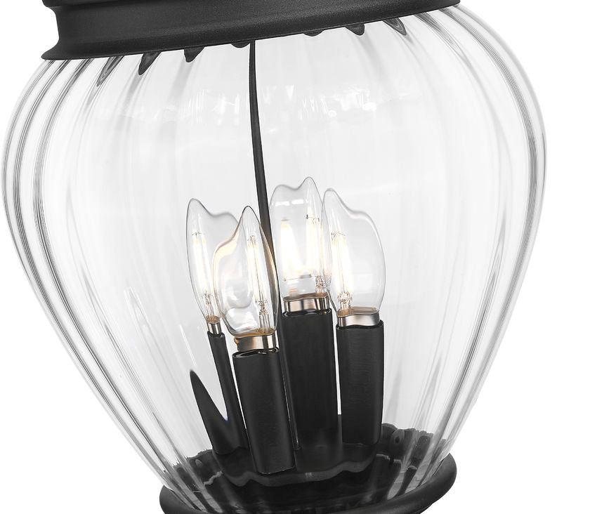 Z-Lite Davina 5016PHMR-519P-BK 10" W x 114" H 3-Light Black Aluminum Outdoor Post Mounted Fixture With Clear Ribbed Glass Shade