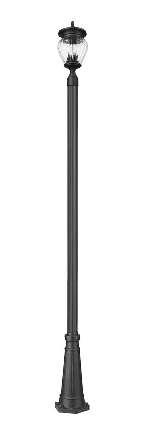 Z-Lite Davina 5016PHMR-519P-BK 10" W x 114" H 3-Light Black Aluminum Outdoor Post Mounted Fixture With Clear Ribbed Glass Shade