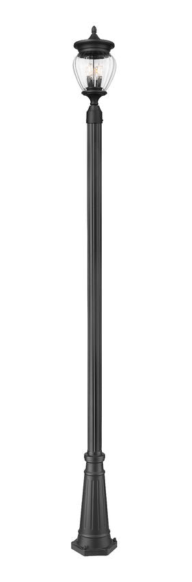 Z-Lite Davina 5016PHMR-519P-BK 10" W x 114" H 3-Light Black Aluminum Outdoor Post Mounted Fixture With Clear Ribbed Glass Shade