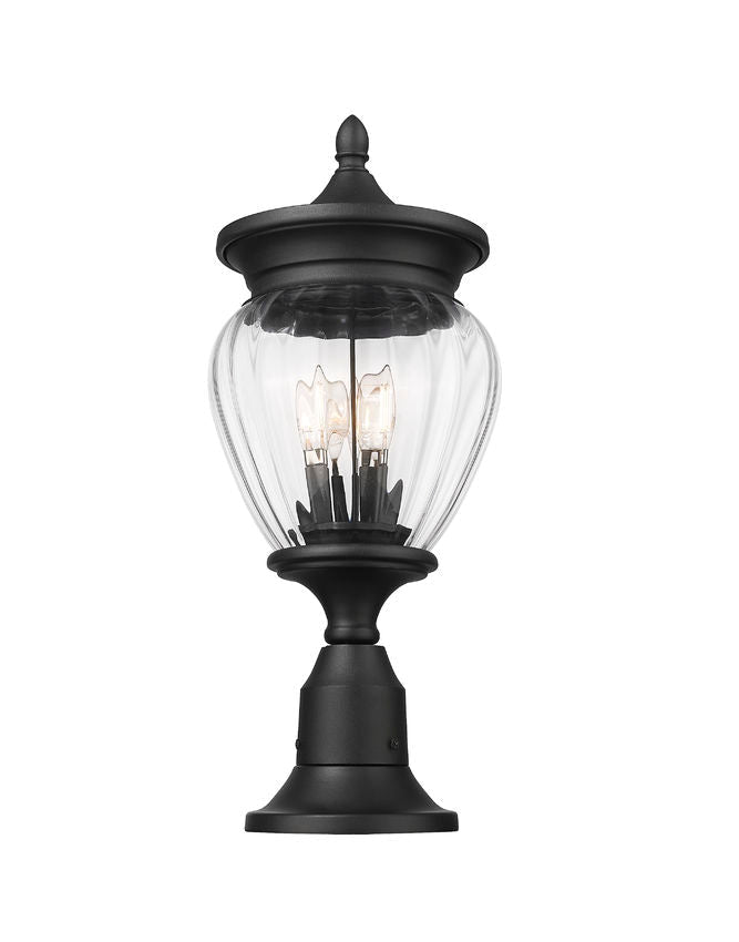 Z-Lite Davina 5016PHMR-553PM-BK 9" W x 22" H 3-Light Black Aluminum Outdoor Pier Mounted Fixture With Clear Ribbed Glass Shade