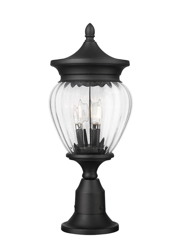 Z-Lite Davina 5016PHMR-553PM-BK 9" W x 22" H 3-Light Black Aluminum Outdoor Pier Mounted Fixture With Clear Ribbed Glass Shade