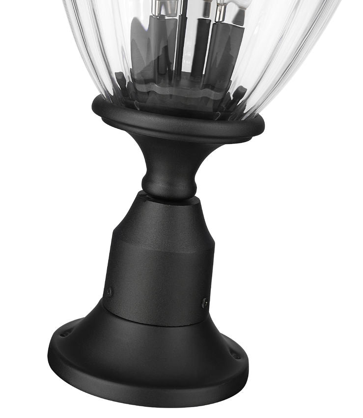 Z-Lite Davina 5016PHMR-553PM-BK 9" W x 22" H 3-Light Black Aluminum Outdoor Pier Mounted Fixture With Clear Ribbed Glass Shade