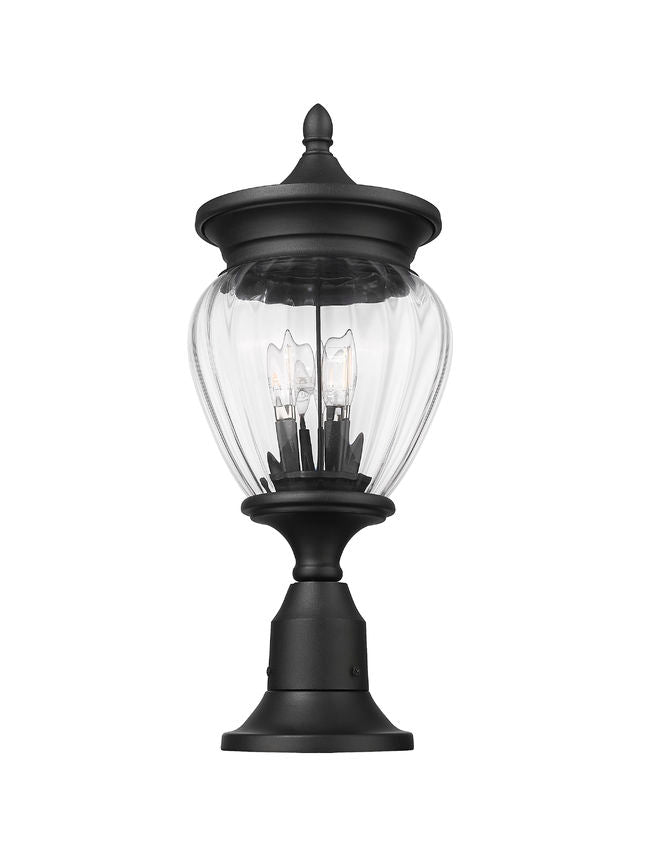 Z-Lite Davina 5016PHMR-553PM-BK 9" W x 22" H 3-Light Black Aluminum Outdoor Pier Mounted Fixture With Clear Ribbed Glass Shade