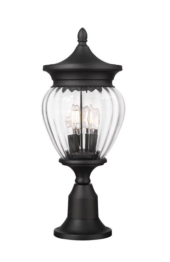 Z-Lite Davina 5016PHMR-553PM-BK 9" W x 22" H 3-Light Black Aluminum Outdoor Pier Mounted Fixture With Clear Ribbed Glass Shade