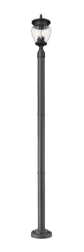 Z-Lite Davina 5016PHMR-567P-BK 9" W x 94" H 3-Light Black Aluminum Outdoor Post Mounted Fixture With Clear Ribbed Glass Shade