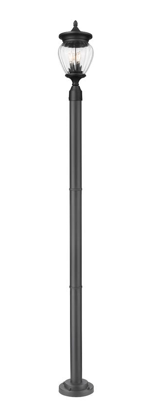 Z-Lite Davina 5016PHMR-567P-BK 9" W x 94" H 3-Light Black Aluminum Outdoor Post Mounted Fixture With Clear Ribbed Glass Shade