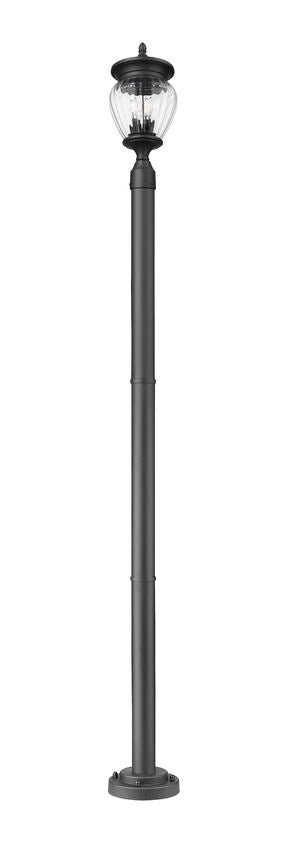Z-Lite Davina 5016PHMR-567P-BK 9" W x 94" H 3-Light Black Aluminum Outdoor Post Mounted Fixture With Clear Ribbed Glass Shade