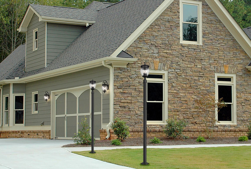 Z-Lite Davina 5016PHMR-567P-BK 9" W x 94" H 3-Light Black Aluminum Outdoor Post Mounted Fixture With Clear Ribbed Glass Shade