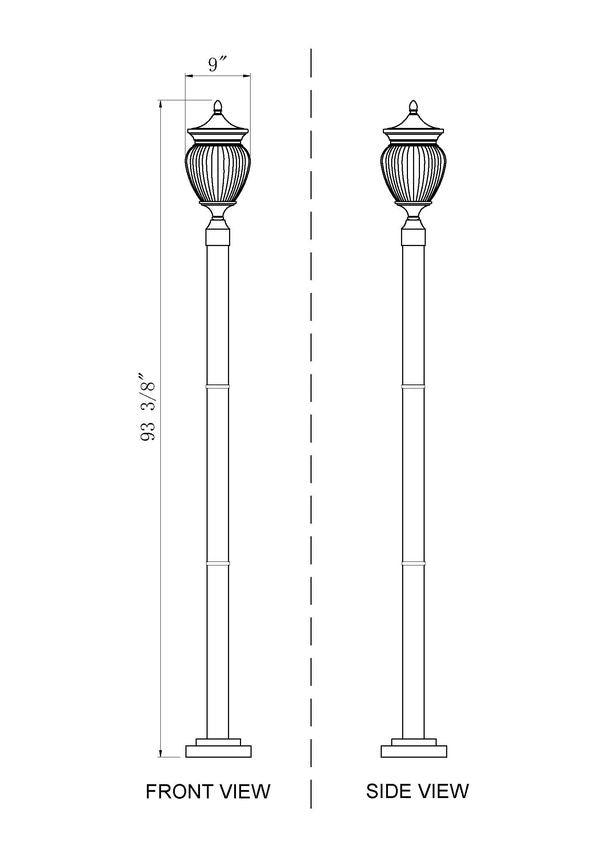 Z-Lite Davina 5016PHMR-567P-BK 9" W x 94" H 3-Light Black Aluminum Outdoor Post Mounted Fixture With Clear Ribbed Glass Shade