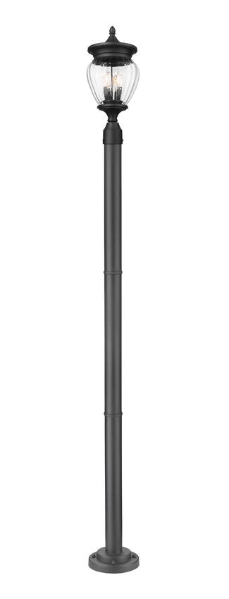 Z-Lite Davina 5016PHMR-567P-BK 9" W x 94" H 3-Light Black Aluminum Outdoor Post Mounted Fixture With Clear Ribbed Glass Shade