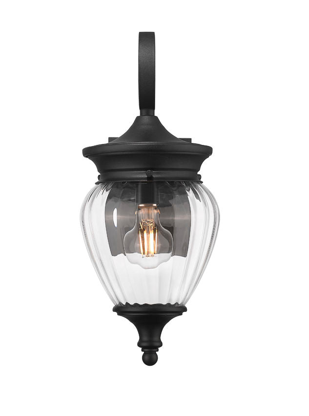 Z-Lite Davina 7" W x 17" H 1-Light Black Aluminum Outdoor Wall Light With Clear Ribbed Glass Shade