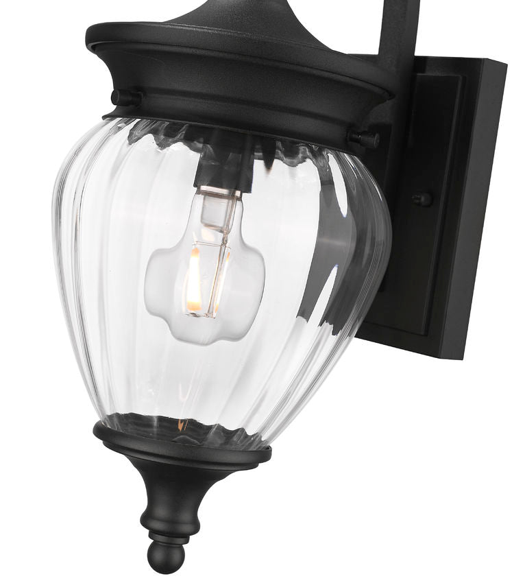 Z-Lite Davina 7" W x 17" H 1-Light Black Aluminum Outdoor Wall Light With Clear Ribbed Glass Shade