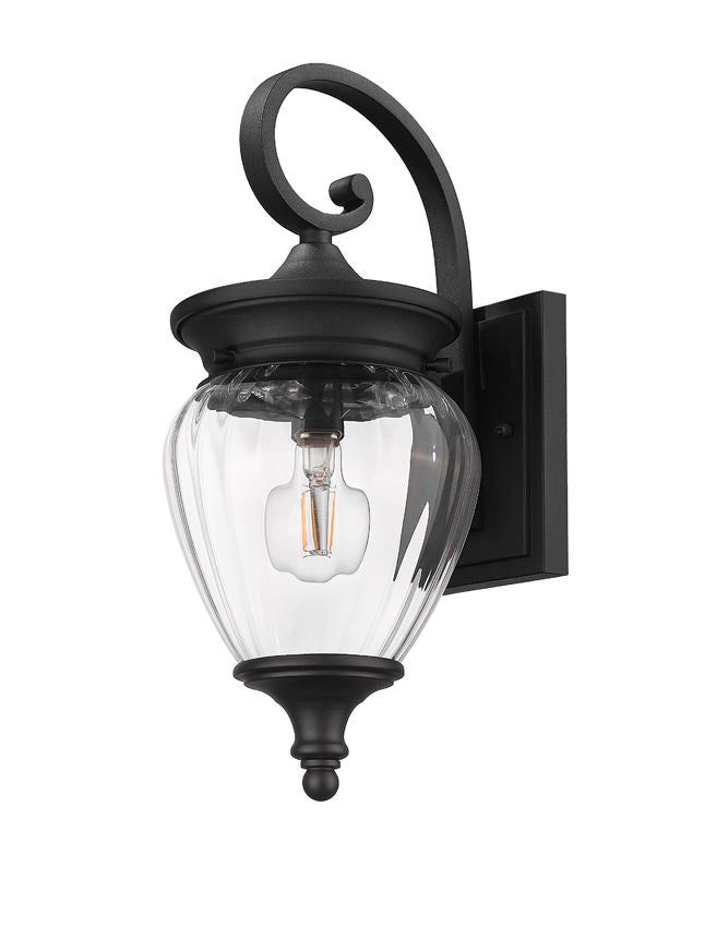 Z-Lite Davina 7" W x 17" H 1-Light Black Aluminum Outdoor Wall Light With Clear Ribbed Glass Shade