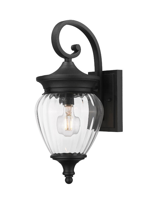 Z-Lite Davina 7" W x 17" H 1-Light Black Aluminum Outdoor Wall Light With Clear Ribbed Glass Shade