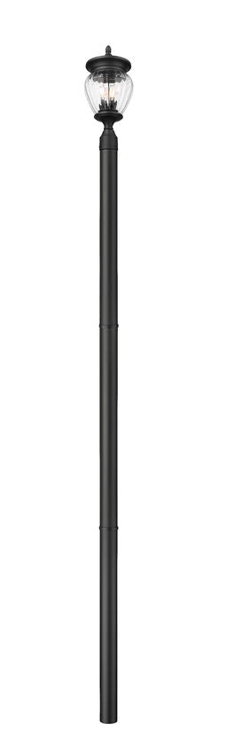 Z-Lite Davina 9" W x 114" H 3-Light Black Aluminum Outdoor Post Mounted Fixture With Clear Ribbed Glass Shade