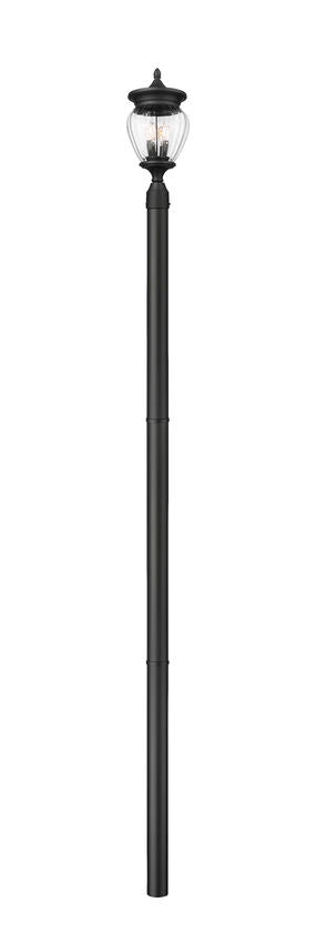 Z-Lite Davina 9" W x 114" H 3-Light Black Aluminum Outdoor Post Mounted Fixture With Clear Ribbed Glass Shade