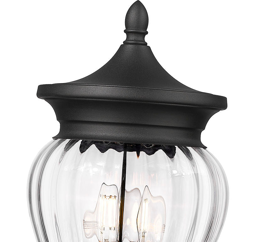 Z-Lite Davina 9" W x 114" H 3-Light Black Aluminum Outdoor Post Mounted Fixture With Clear Ribbed Glass Shade