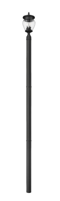 Z-Lite Davina 9" W x 114" H 3-Light Black Aluminum Outdoor Post Mounted Fixture With Clear Ribbed Glass Shade
