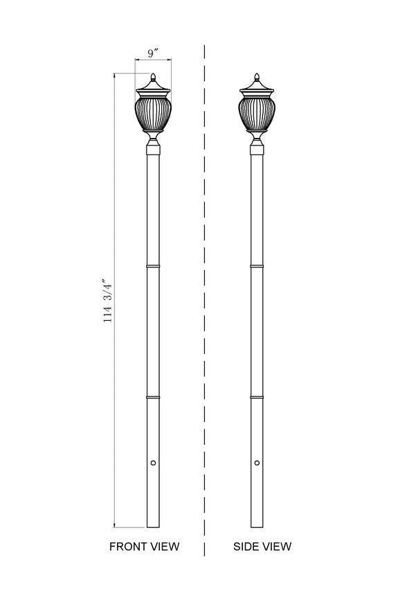 Z-Lite Davina 9" W x 114" H 3-Light Black Aluminum Outdoor Post Mounted Fixture With Clear Ribbed Glass Shade