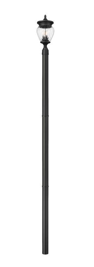 Z-Lite Davina 9" W x 114" H 3-Light Black Aluminum Outdoor Post Mounted Fixture With Clear Ribbed Glass Shade