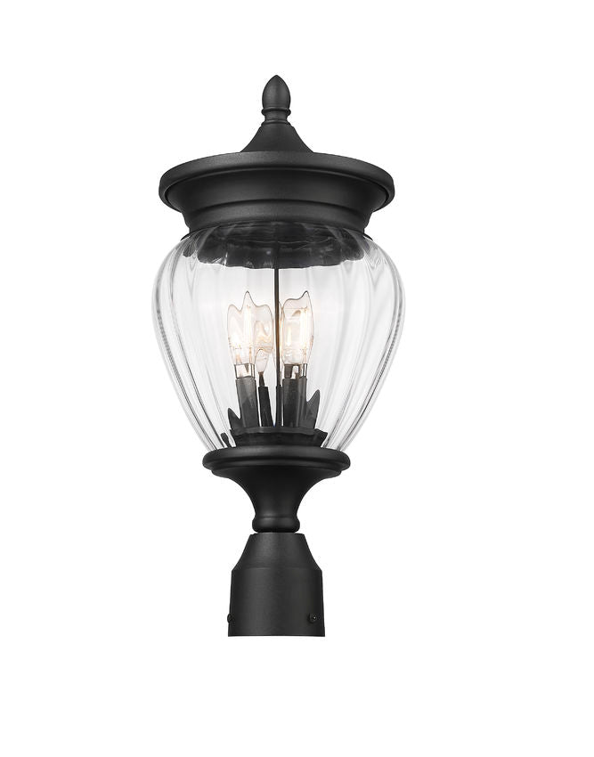 Z-Lite Davina 9" W x 20" H 3-Light Black Aluminum Outdoor Post Mount Fixture With Clear Ribbed Glass Shade