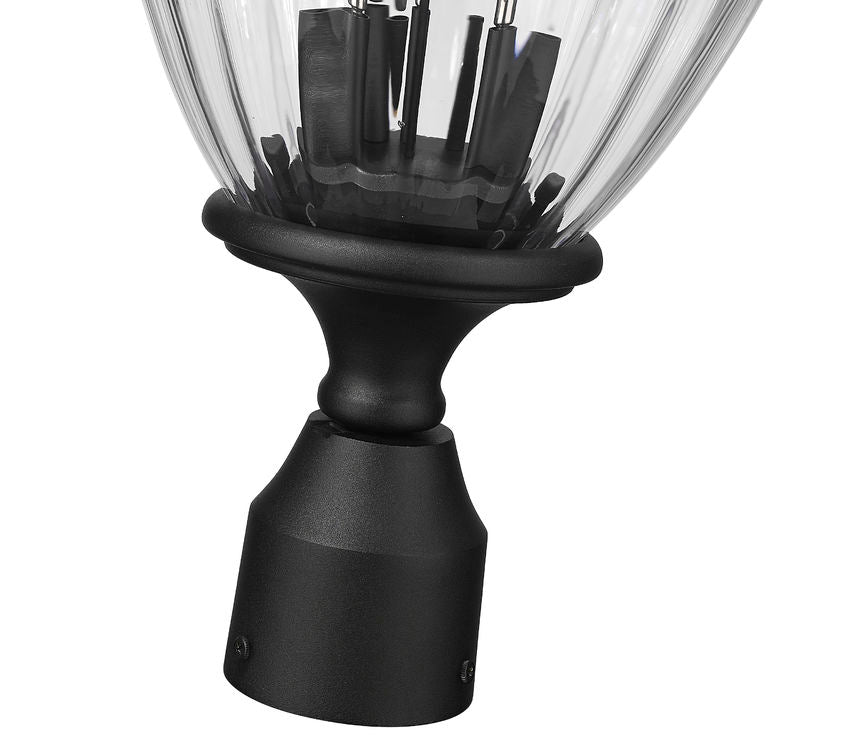 Z-Lite Davina 9" W x 20" H 3-Light Black Aluminum Outdoor Post Mount Fixture With Clear Ribbed Glass Shade