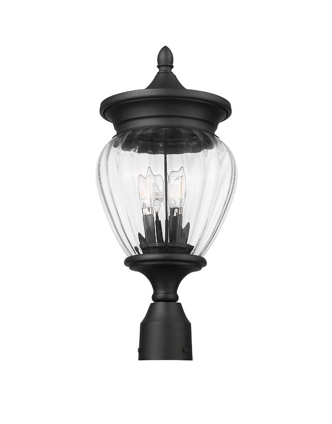 Z-Lite Davina 9" W x 20" H 3-Light Black Aluminum Outdoor Post Mount Fixture With Clear Ribbed Glass Shade