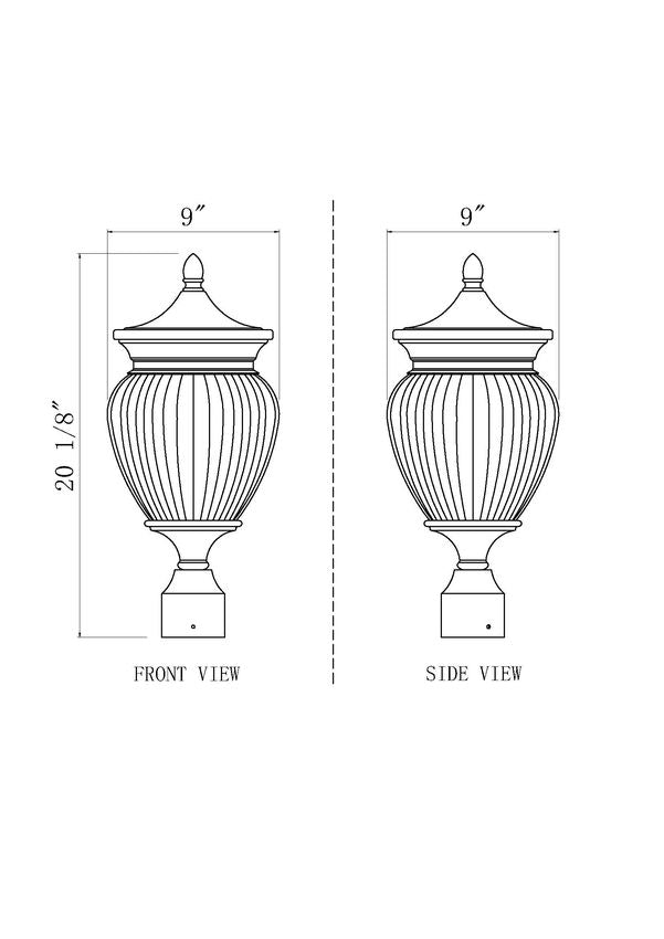 Z-Lite Davina 9" W x 20" H 3-Light Black Aluminum Outdoor Post Mount Fixture With Clear Ribbed Glass Shade