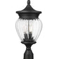 Z-Lite Davina 9" W x 20" H 3-Light Black Aluminum Outdoor Post Mount Fixture With Clear Ribbed Glass Shade