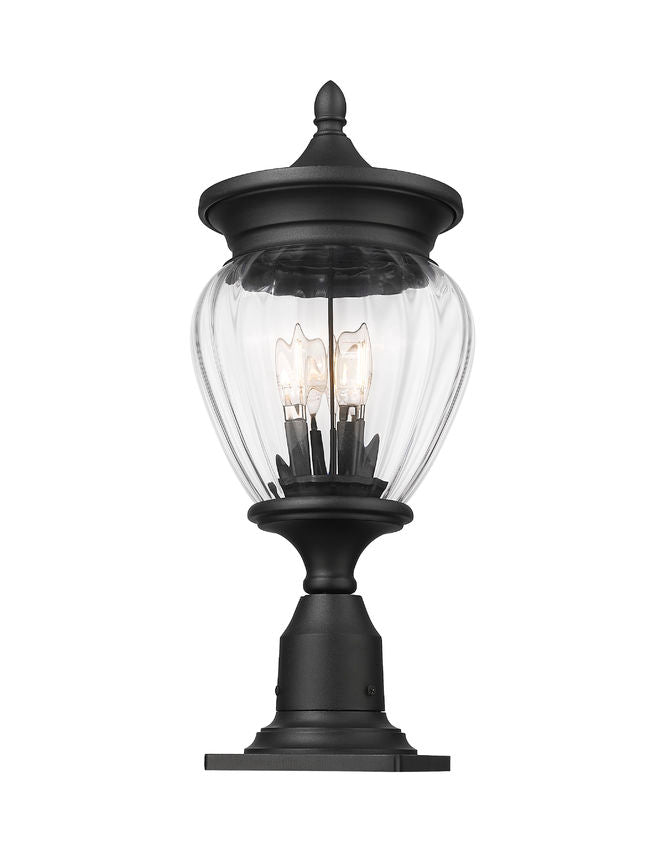 Z-Lite Davina 9" W x 22" H 3-Light Black Aluminum Outdoor Pier Mounted Fixture With Clear Ribbed Glass Shade