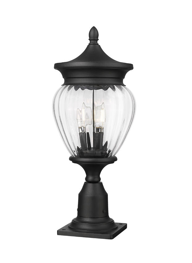 Z-Lite Davina 9" W x 22" H 3-Light Black Aluminum Outdoor Pier Mounted Fixture With Clear Ribbed Glass Shade