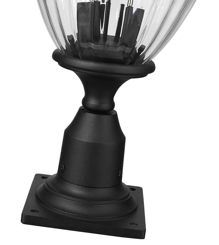 Z-Lite Davina 9" W x 22" H 3-Light Black Aluminum Outdoor Pier Mounted Fixture With Clear Ribbed Glass Shade