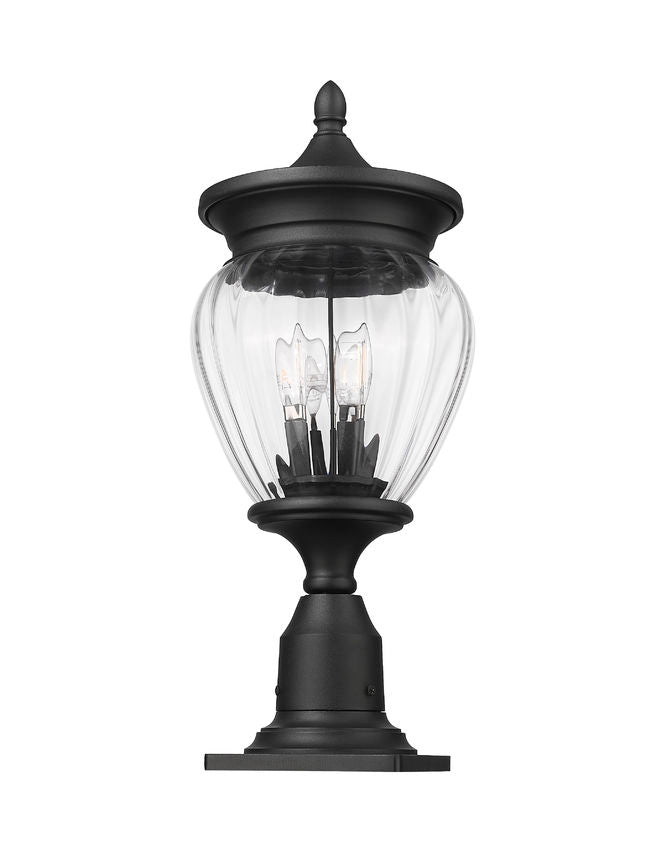 Z-Lite Davina 9" W x 22" H 3-Light Black Aluminum Outdoor Pier Mounted Fixture With Clear Ribbed Glass Shade
