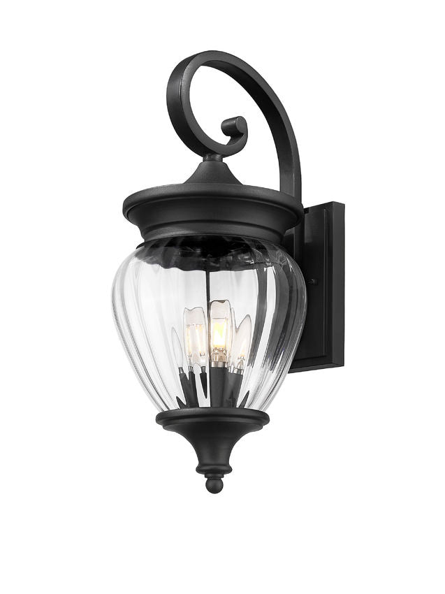 Z-Lite Davina 9" W x 22" H 3-Light Black Aluminum Outdoor Wall Light With Clear Ribbed Glass Shade