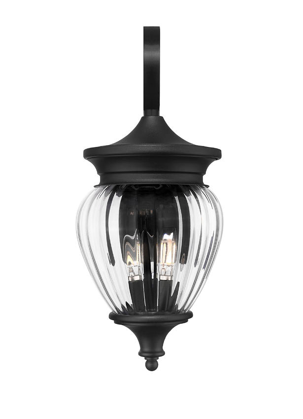 Z-Lite Davina 9" W x 22" H 3-Light Black Aluminum Outdoor Wall Light With Clear Ribbed Glass Shade