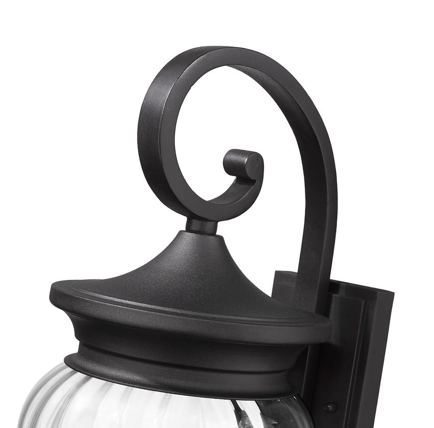 Z-Lite Davina 9" W x 22" H 3-Light Black Aluminum Outdoor Wall Light With Clear Ribbed Glass Shade