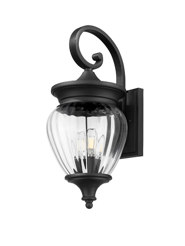 Z-Lite Davina 9" W x 22" H 3-Light Black Aluminum Outdoor Wall Light With Clear Ribbed Glass Shade