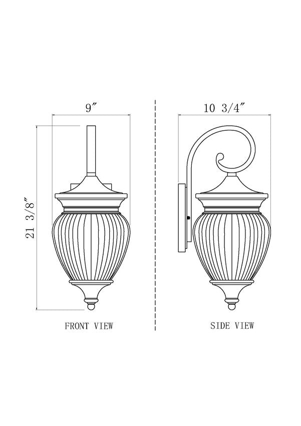 Z-Lite Davina 9" W x 22" H 3-Light Black Aluminum Outdoor Wall Light With Clear Ribbed Glass Shade