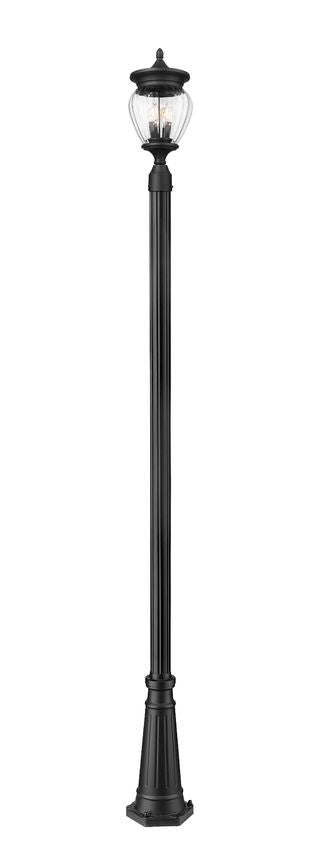 Z-Lite Davina 9" W x 94" H 3-Light Black Aluminum Outdoor Post Mounted Fixture With Clear Ribbed Glass Shade