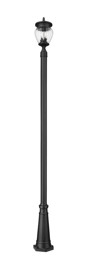 Z-Lite Davina 9" W x 94" H 3-Light Black Aluminum Outdoor Post Mounted Fixture With Clear Ribbed Glass Shade