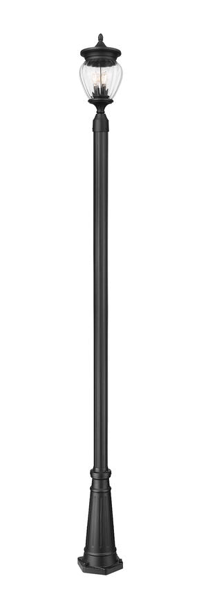 Z-Lite Davina 9" W x 94" H 3-Light Black Aluminum Outdoor Post Mounted Fixture With Clear Ribbed Glass Shade