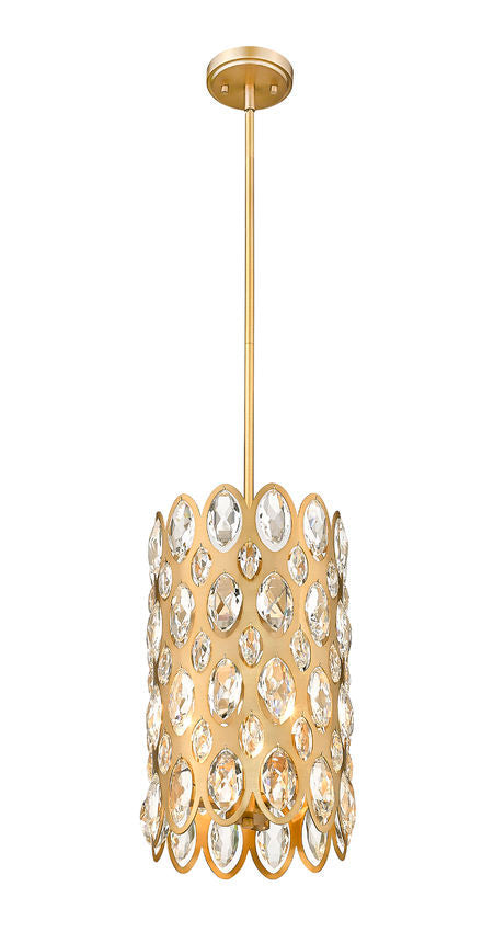 Z-Lite Dealey 10" 3-Light Heirloom Brass Pendant Light With Steel and Crystal Shade
