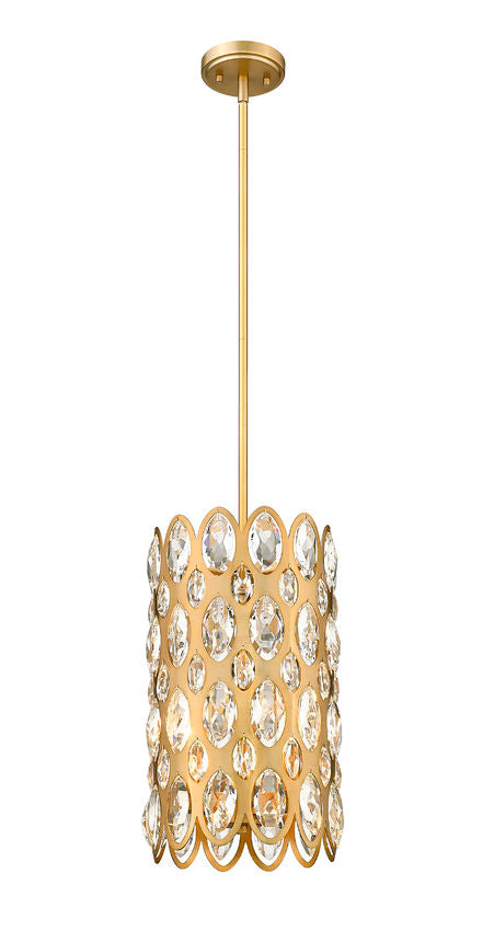 Z-Lite Dealey 10" 3-Light Heirloom Brass Pendant Light With Steel and Crystal Shade