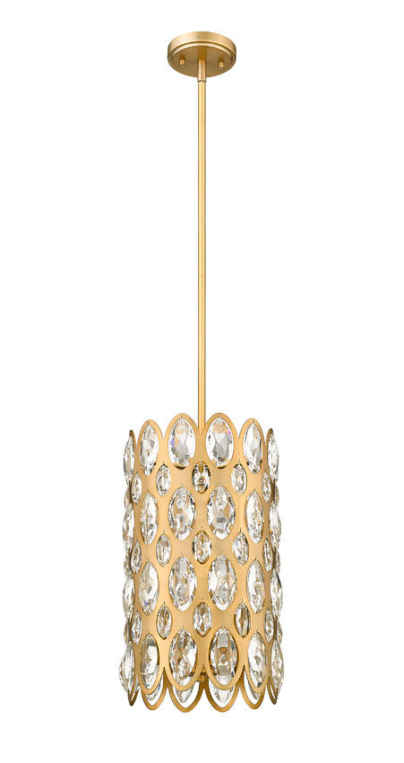 Z-Lite Dealey 10" 3-Light Heirloom Brass Pendant Light With Steel and Crystal Shade