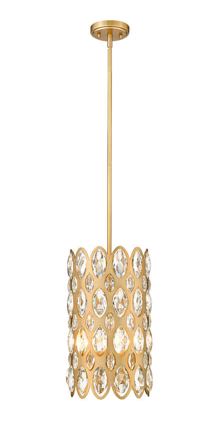 Z-Lite Dealey 10" 3-Light Heirloom Brass Pendant Light With Steel and Crystal Shade